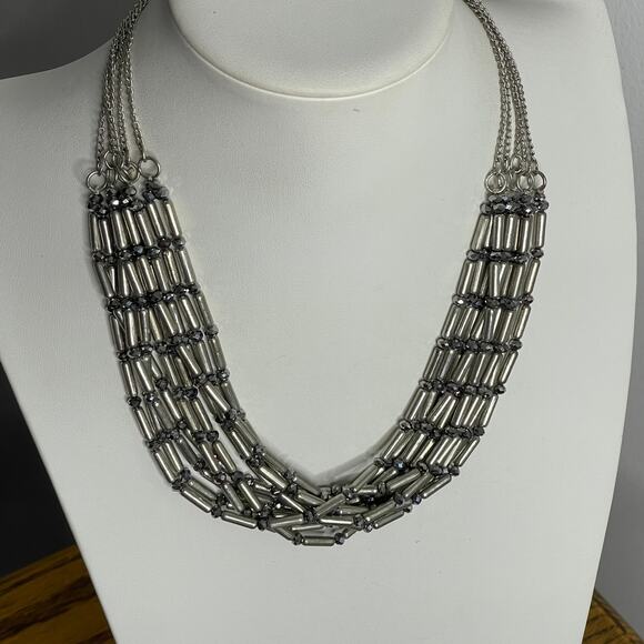 Chico's necklace muti strand jewelry burnished gray silver tone boho bohemian - Picture 1 of 11